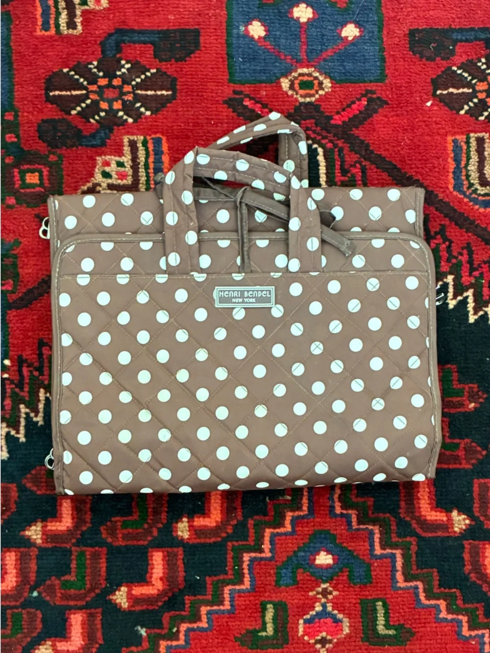 Henri Bendel Brown and White Polka Dots Travel Makeup Bag